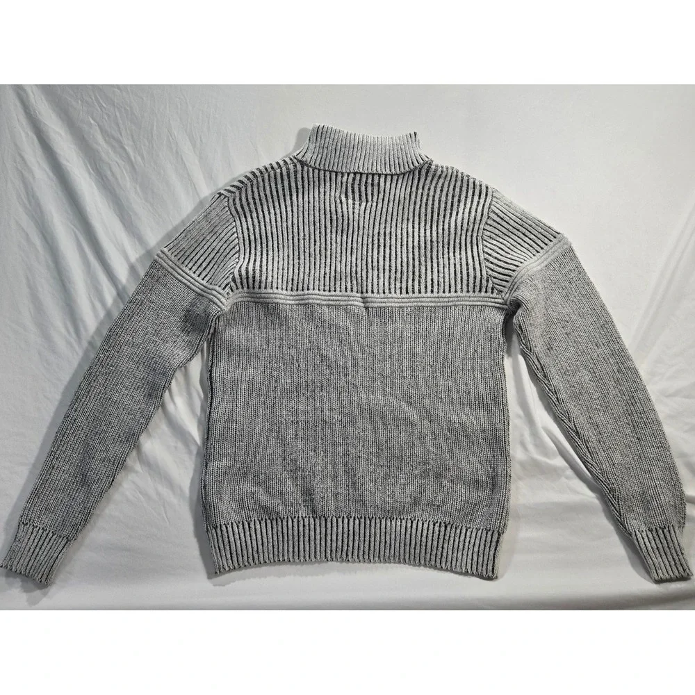 Nick Danger Mens Sweater XL Heather Grey Black Stripe Ribbed Mock Neck Knit